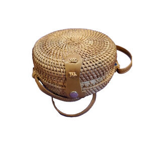 Summer & Rose Round Woven Rattan Boho Crossbody Tote Bag NWOT